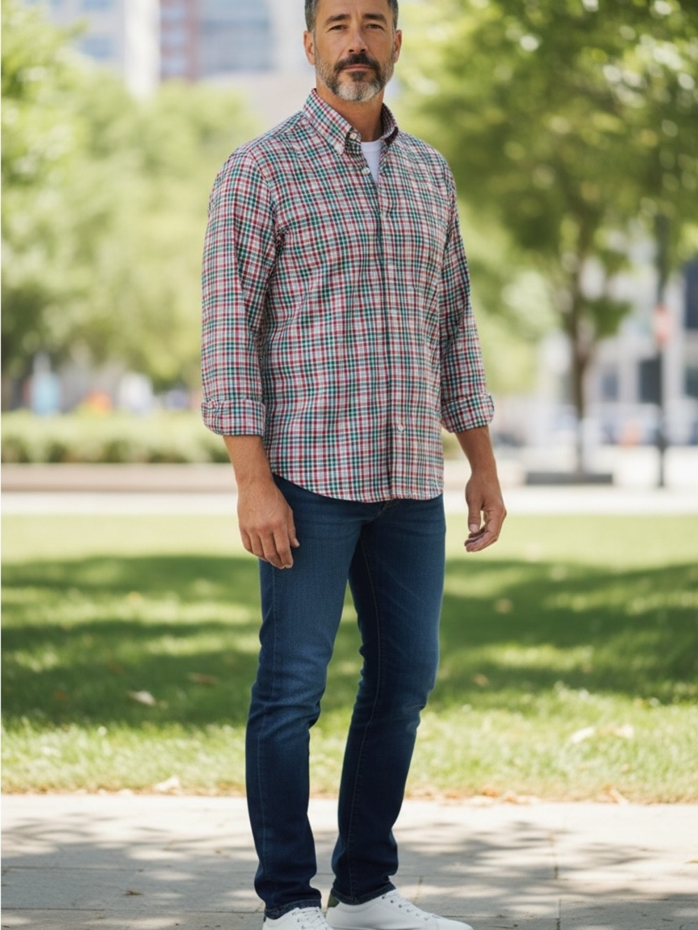 crown & ivy Plaid Button-Up Shirt in Red, Blue & Green